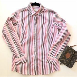 Banana Republic White Pink Stripe Button Down Top